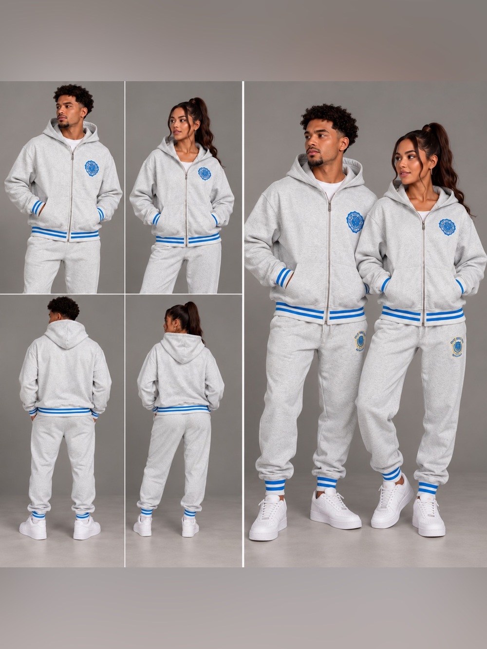 XL True Religion Heather Gray Zip-Up Hoodie and Joggers Set